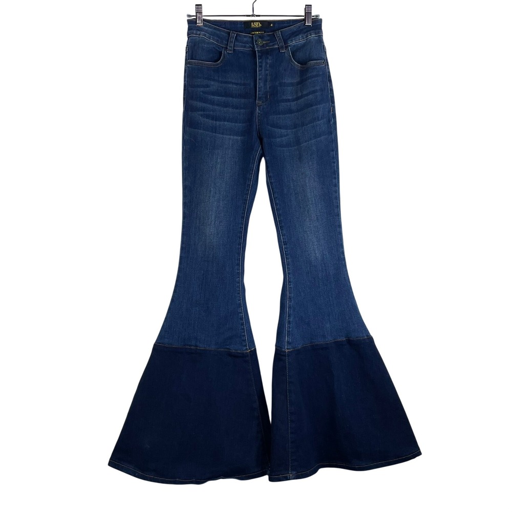 Lucky & Blessed High Rise Flare Jeans Women's 4 Blue Two Tone Bell Bottom Rodeo